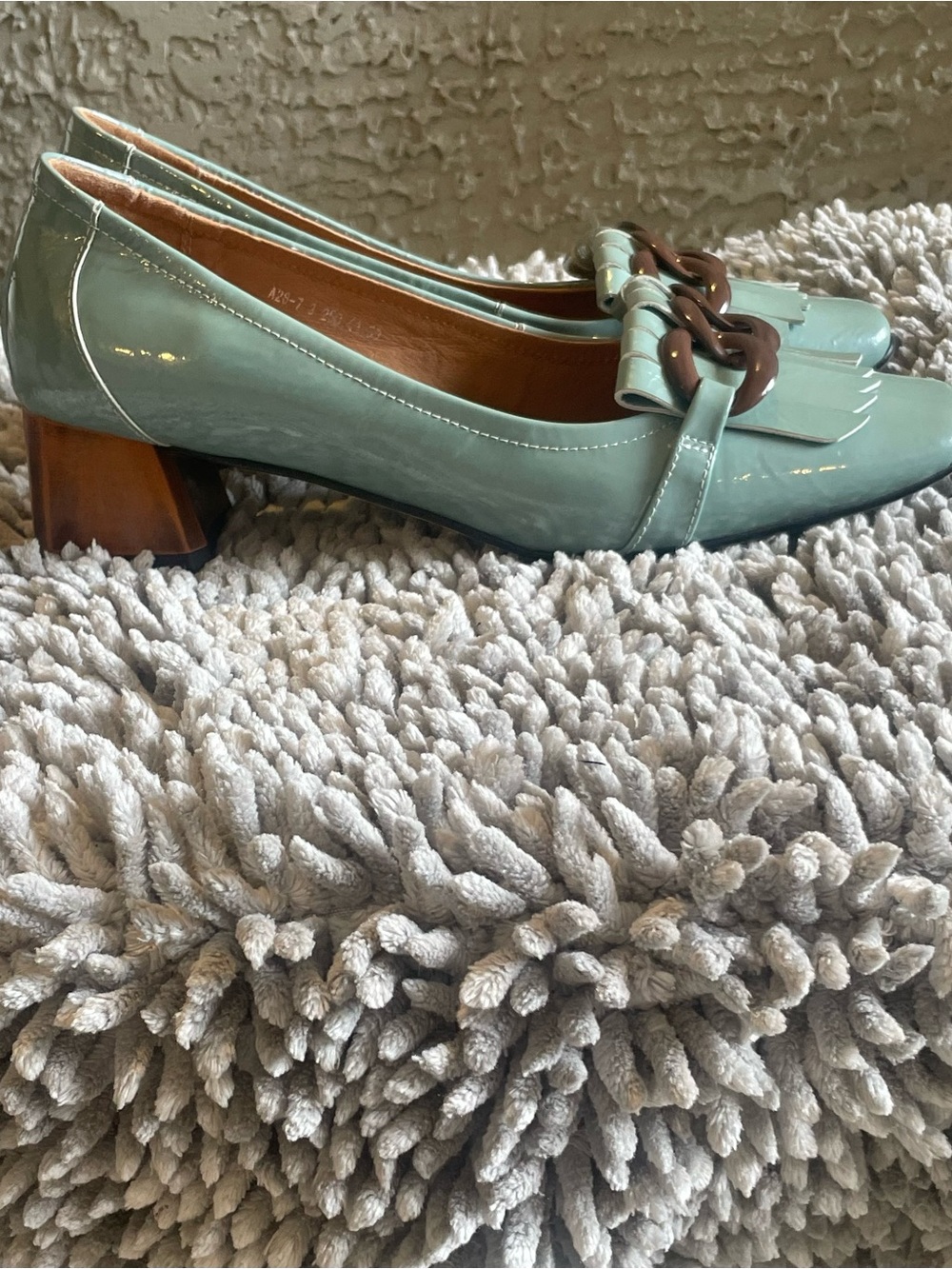 Loafers Teal Patent Chain | Equestrian Chic Preppy Cottage Academia Quiet Luxury - Picture 3 of 16